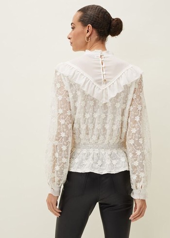 Phase Eight Coralina Embroidered Frill Shirts White Australia | CD8237164